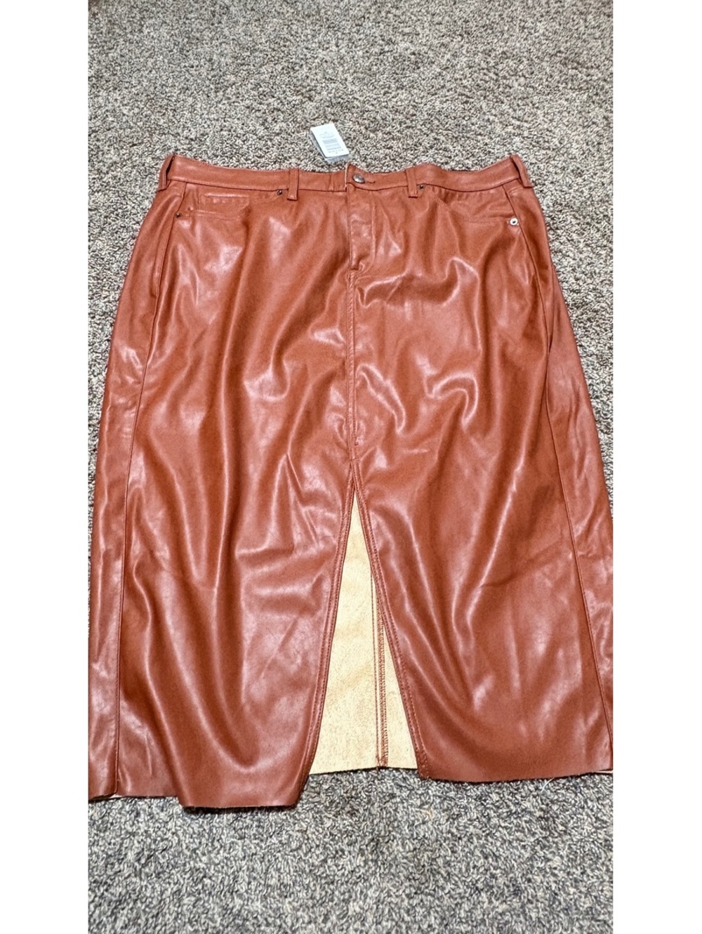 Torrid NWT Sequoia Brown Faux Vegan Leather Midi Skirt Front Slit Plus Size 22